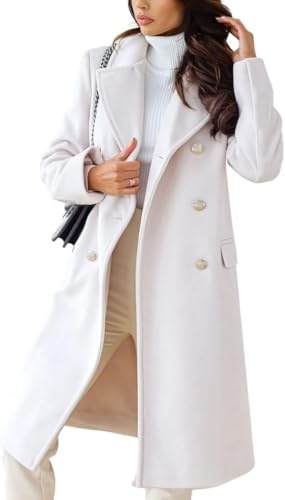 Manteau Classique de Bureau à Double Boutonnage pour Femme vêtement de Travail Long et Slim Veste en Tweed à Revers Automne et Hiver (Blanc,3XL)