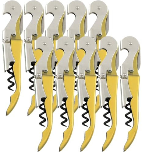 Abridor de Vino Camarero Corcho, 10 Piezas Acero Inoxidable, Sacacorchos, Sacacorchos Abridor de Vino Abrebotellas, Sumiller, Llave de Vino del Barman, 3 in 1 Abridor Botellas Wine Opener, Amarillo
