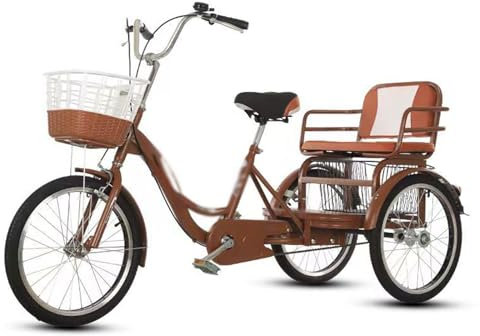 Mixtric Dreirad Für Erwachsene, 3-Rad-Fahrrad, 20-Zoll-Dreirad, Mit Rücksitz Und Einkaufskorb, Stoßdämpfende Vordergabel, Für Frauen/Männer/Senioren,Coffee