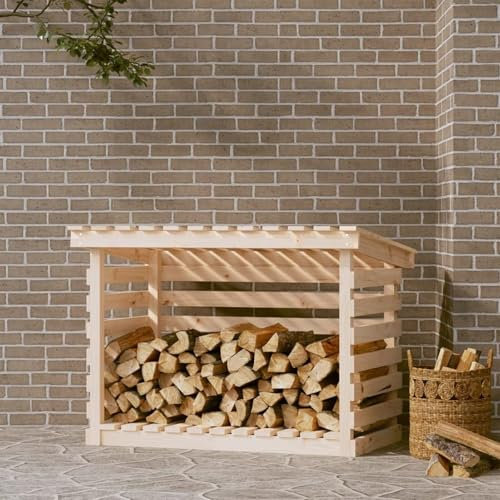 Étagère de rangement en bois de chauffage pour intérieur et extérieur - Construction en pin massif - 108 x 73 x 79 cm - Étagère en métal ventilée pour bûches de bois de chauffage - Support robuste