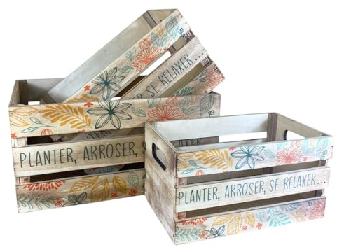 Capra Group Tris di Cassette in Legno Colorate – Scatole Portaoggetti Decorate con Fiori – Organizer Versatile per Casa e Giardino – Stile Shabby Chic – Contenitori per Arredo, Confezioni e Regali