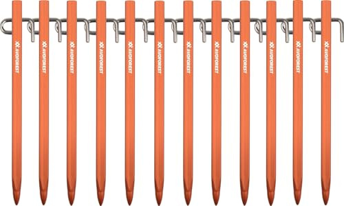 Zeltheringe, AVOFOREST Heringe erdnägel stabil, Heringe Camping, Zeltzubehör, Lange und robuste Erdnägel,ideal für normalen und harten Boden,20cm Ultraleicht Aluminiumlegierung (orange, 12)