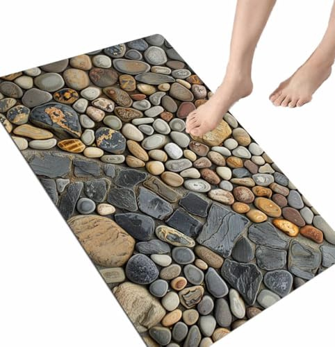 Tapis Salle de Bain Antidérapant 90x120 cm Diatomite Super Absorbant, Séchage Rapide, Grande Taille Lavable, Doux Microfibre Pebble