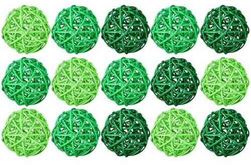 Senda Runde Rattan-Kugeln, 5 cm, dekorative natürliche Kugeln, Vasenfüller für Bastelarbeiten, Party, Hochzeit, Tafelaufsätze oder Kaninchen, Papageien, Vogelspielzeug, Grün, 15 Stück