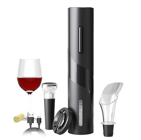 Electric Wine Opener, 4-in-1 Automatic Wine Bottle Opener, with Stoppers Foil Cutter Wine Pourer Adaptor, Elegant Gift Box