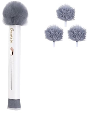 Piumino Spolverare Pennello Polvere Multiuso - 2 in 1 Spolverino in Microfibra con 3 Testine di Ricambio per Persiane, Mobili, Tastiere, Tappezzeria Auto, Lunghezza Massima 21-25 cm, Bianco