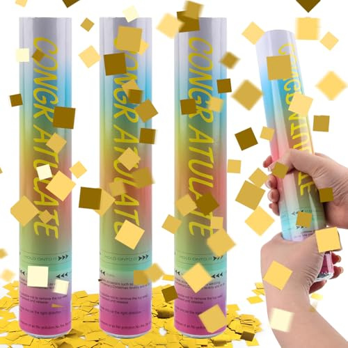 Cannone Spara Coriandoli Oro*4pcs, SilverChry Tubi Coriandoli Compleanno, Cannoni Coriandoli Matrimonio, Sparacoriandoli Laurea Tubo, Tubo Spara Coriandoli Festa, Coriandoli Cannoni (quadrato)