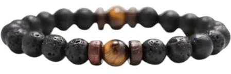 Textiles 4 Home Natural Black Lava Rock Beaded Bracelet Lava stone, Wood and Chakra stone, Surfer Boho Style Fashion Jewellery for Men Women (Brown)