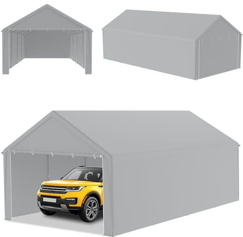 ACXIN Tienda de campaña para garaje, garaje y garaje, resistente a los rayos UV, resistente a los rayos UV, impermeable, refuerzo de techo y marco para coche, camión, SUV (gris, 4 m x 8 m)