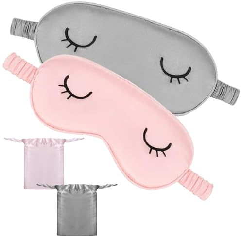 WUBAYI Kinder-Schlafmaske, Satin-Augenmaske zum Schlafen, Set mit Aufbewahrungstasche, weich, leicht, für Jungen und Mädchen, 2 Stück