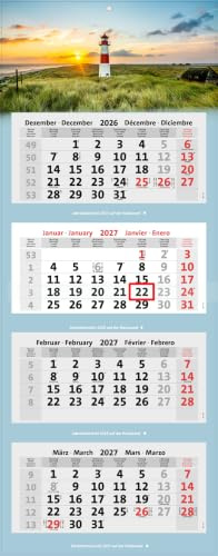 Kombi 4-Monatskalender 2027 Bürokalender großer Wandkalender vier Monate mit Bild (Leuchtturm Sylt)