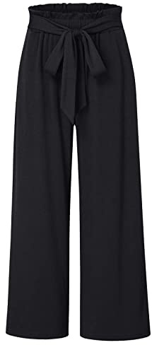 Pyjama pour femme - Pantalon court à manches longues - Pantalon à jambes larges - Taille haute - Ceinture nouée - Pantalon palazzo - Baggy - Pantalon de plage fluide - Été - Décontracté - Avec vélo