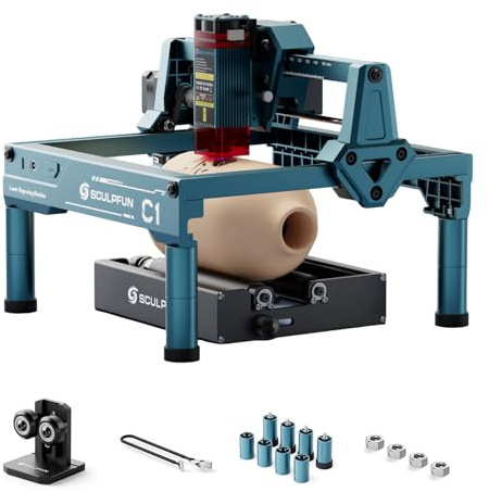 SCULPFUN C1 3W Mini Lasergravyrmaskin med RA-roterande minirulle, 0,04 mm högprecisions lasergravyrmaskin, hastighet upp till 10 000 mm/min