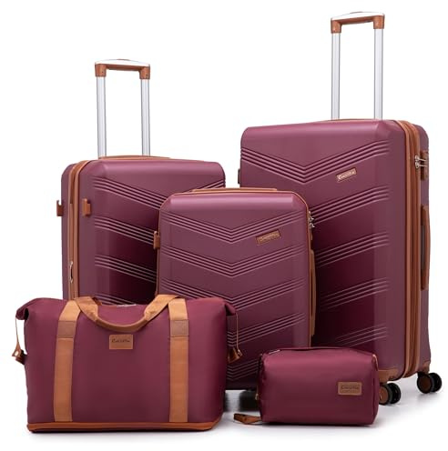 CONCEPTEN Expandable Luggage Sets 5 Piece, Hard Case Suitcase Set with Spinner Wheels,22x14x9 Airline Approved Carry on,Lightweight Durable Suitcase with TSA Lock (Red)