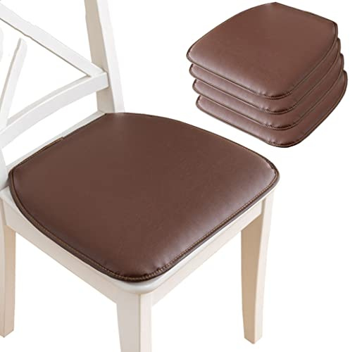 QUSYZD Paquete de 4 Cojines de Silla de Piel sintética con Lazos, Antideslizantes, para Cocina y Comedor, 43 x 40 cm, Gris y marrón (4 Unidades),Brown-4packs