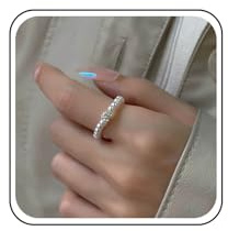 Inateannal Crystal Pearl Bead Ring Small Pearl Stretch Ring Cubic Zirconia Finger Rings Adjustable Beaded Pearls Wedding Rings Jewelry for Women