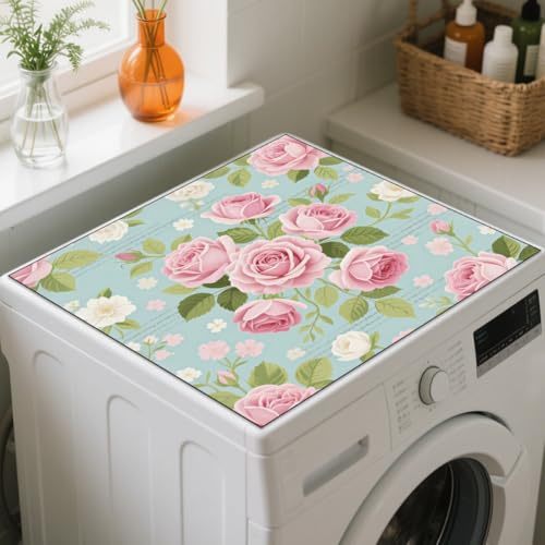 GLOBLELAND Vintage Rosen Waschmaschinenauflage 60x60cm Saugfähig Schnelltrocknend Trockner Auflage Blumen Weiche und Zuschneidbare Universal Waschmaschinenabdeckung für Waschmaschine Trockner Bäder