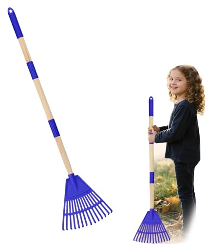 Rastrello da giardino per bambini con manico rimovibile a 3 sezioni, rastrello per foglie per bambini con testa in plastica, strumenti da giardinaggio sicuri per bambini all'aperto in giardino (1