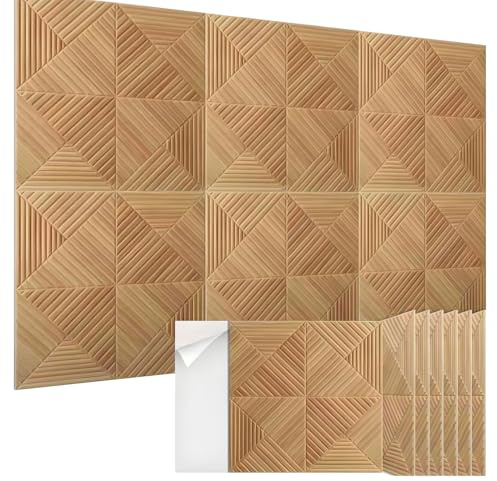 6 Pack Wood Effect Acoustic Wall Panels Self Adhesive, Soundproof 3D Wall Panels, Art Acoustic Panels Extra Large, Decorative Wood Large Self Adhesive Sound Absorbing Panels for Studio Office Home