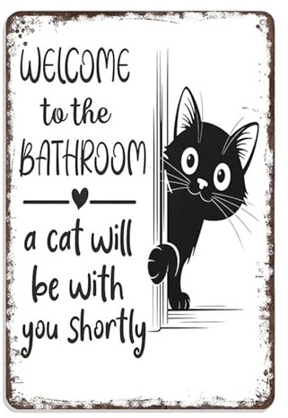 FrostyFlair Insegna in Metallo per Bagno con Gatti, 20x30cm, Benvenuti nel Bagno, Decorazione Divertente per Amanti dei Gatti