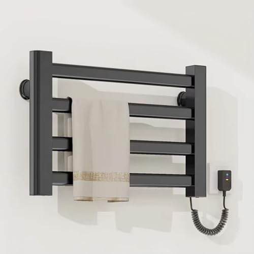 Troqullium Toallero eléctrico Inteligente, radiador eléctrico de Pared con Temperatura Constante de 55 °C, Evita Quemaduras, Calentador de Toallas for baño, toallero calefactado(Black-Left Line)