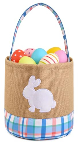 Aitsite Easter Bunny Basket Bags, Reusable Eggs Easter with Handles for Kids Egg Hunt, Burlap Carrying Bags Perfect for Girls & Boys Storage Grocery Candy Bag Gifts