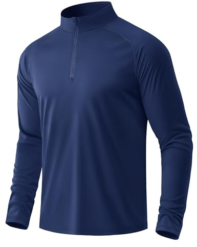 MAGCOMSEN Men's 1/4 Zip Long Sleeve T Shirt Sun Protection UPF 50+ Tops | Running Sports Gym Outdoor Top, Summer Quick Dry Lightweight Polyester T-Shirts