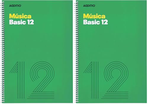 ADDITIO - Cuadernos de música BASIC 12| Adaptados a todas las edades y procesos de aprendizaje| 12 pentagramas de 10 mm| Tamaño A4| Papel ecológico| Espiral| Verde| (Paquete de 2)