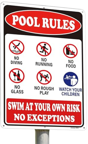 Cartel de Normas de Piscina,Placa Decorativa de Advertencia de 20x30 cm | Accesorios de Seguridad para Piscina - para Exterior Verano Playa Jardín Terra Puerta Casa Gimnasio Hogar