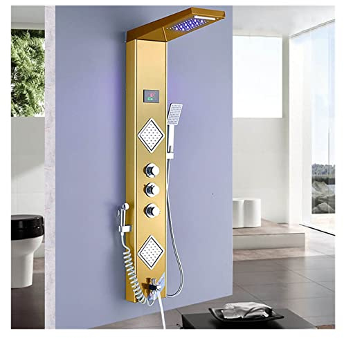Digitalt duschsystem, Regn Vattenfall LED Duschpanel Svart Duschpelare Tower Digital Skärm TEMP 3 Handtag Blandare Spray Bidé Duschblandare LED-display duschkontroll(Golden Color)