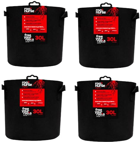 Root Nurse 4 x Fabric Pot Breathable Pots Hydroponics Container Grow Bag Plant Litre (4 x 30Ltr)
