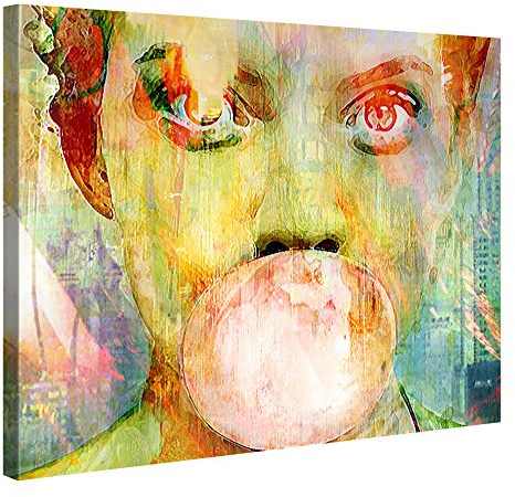 Gallery of Innovative Art – Bubblegum Girl – 100x75cm – Larga Stampa su Tela per Decorazione murale – Immagine su Tela su Telaio in Legno – Arazzo Decorazione murale