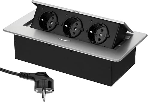 Salida de Enchufe retráctil de 3 vías - Moldeado por inyección de Aluminio - con Apertura Suave - Listo para la conexión con Cable de 1,5m a Prueba de Golpes