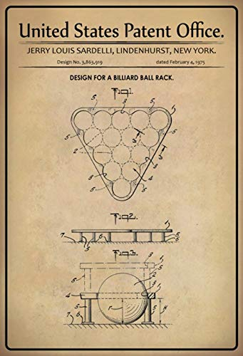 Schatzmix Patent Entwurf Billard Dreieck-Sardelli Metallschild Wanddeko 20x30 cm tin Sign Blechschild, Blech, Mehrfarbig