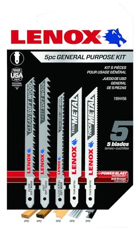 LENOX Tools 1994456 T-Shank General Purpose Jig Saw Blade Assortment, 5Piece
