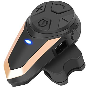 BETOWEY Motorcycle Intercom Helmet Bluetooth Headset BT-S3 Motorbike Headphones Handsfree Communication System FM Radio Waterproof Single - 1 Pack, Gold