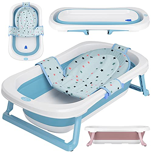 BEARTOP Babywanne Faltbar - Innovatives Design für einfache Aufbewahrung, inkl. Tragetascheneinsatz - Auslaufsicheres PP & TPE Material - 50 L Volumen - Ergonomisch, platzsparend und sicher - Blau