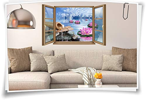 Medianlux Wand-Tattoo Wand-Bild Fenster SPA Wellness See-Rose Wasser Bambus Steine Aufkleber Deko Wohnzimmer Küche Folie Digitaldruck, 150x97cm wb22wb64-108800