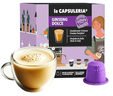 GINSENG DOLCE (80 Capsule) compatibili con Nespresso, 8 box da 10 capsule, Caffè & Ginseng, gusto dolce e avvolgente, energia naturale per ogni momento della giornata, senza glutine (La Capsuleria)