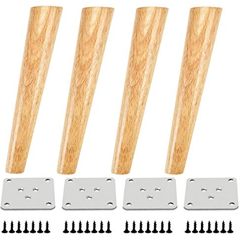 Qrity 4 Stück Möbelfüße Holz, 30cm Ersatz Sofafüße mit Montageplatten & Schrauben, für Schrank, Sofa, Couchtisch, TV-Schrank und andere Möbelbeine
