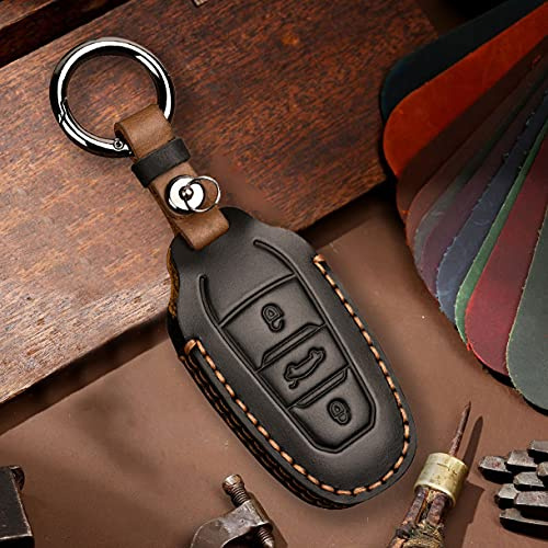 ontto Autoschlüssel Hülle Cover Passt für Opel Grandland Crossland X Peugeot 301 408 508 2008 3008 Citroen C4L C3-XR Leder Schlüsselhülle Schlüsselbox Schlüsselanhänger Schlüssel Schutz Etui-Schwarz