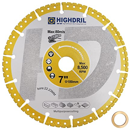 HIGHDRIL Diamant Trennscheibe für Metall - 180mm Universal Vakuumgelötet Scheibe für Betonstahl Blech Metall Winkeleisen Rostfreier Stahl Beton Granit Marmor