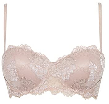 LORMAR 1 Pezzo Reggiseno Donna Deluxe in Pizzo con Ferretto Fascia a Balconcino -Coppa B, Noisette 3B