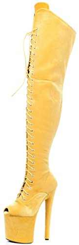 8 '' Heels Overknee-Stiefel, Damen Flanell Peep-Toe Oberschenkel lange Stiefel, sexy Fetisch High Heels, Pole Dance Stripper Perform Schuhe, große Größe nach Maß,Gelb,39