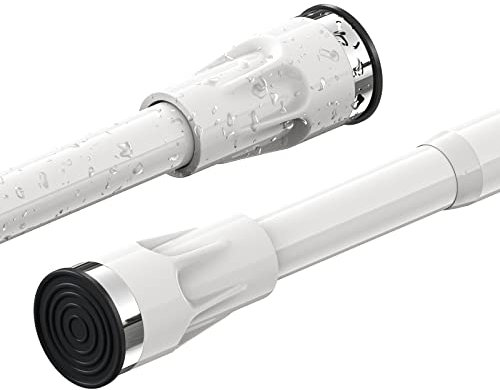 Barra De Cortina De Ducha Telescópica De Hierro, 141-187 CM Spring Barra para Cortinas de Ducha Extensible sin Taladro - Con Ventosa Fija Para Ducha Y Bañera/Blanco