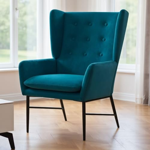 chairus Einzelsofa Loungesessel Samt Polsterstuhl mit Armlehne Gepolstert Wannenstuhl Seitenstuhl für Balkon Wohnzimmer (Teal)