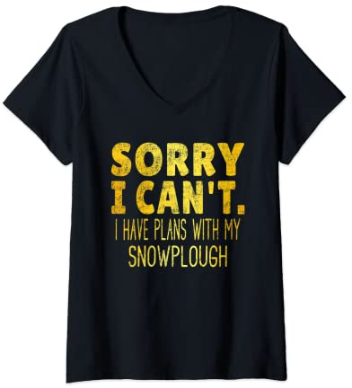 Womens Eat Sleep Snowplough Repeat - Gold Text Snow Plow Truck V-Neck T-Shirt