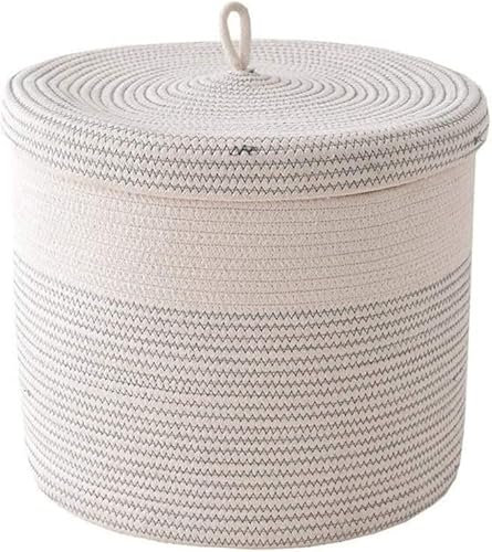 Tbkoly Wäschekorb, Aufbewahrungskorb, Schlafzimmerkorb, Baumwollseil, Wäschekorb mit Deckel, stark und flexibel, für Kinderzimmer, Wäsche, Kleidung, Überwurf, Kissen, Decken