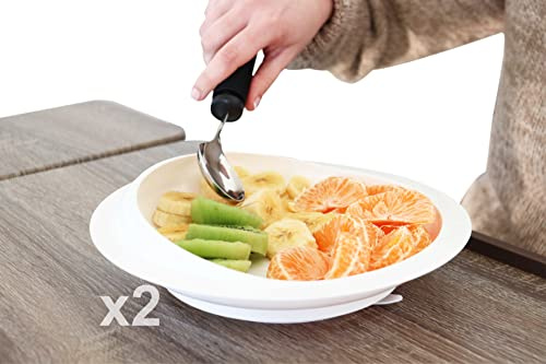 KMINA Assiette Ventouse Adulte Réutilisable (x2 Unités), Ergonomique et sans BPA, Antidérapante, Anti-basculement, Handicapés, Repas Parkinson
