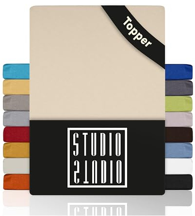 STUDIO Basic Topper Spannbettlaken 200x200cm – Jersey-Spannbetttuch aus 100 % gekämmter Baumwolle – Creme – bügelfrei, elastisch & Oeko-TEX Zertifiziert – für Topper 4–14 cm